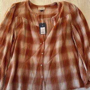 Orange plaid peasant blouse
